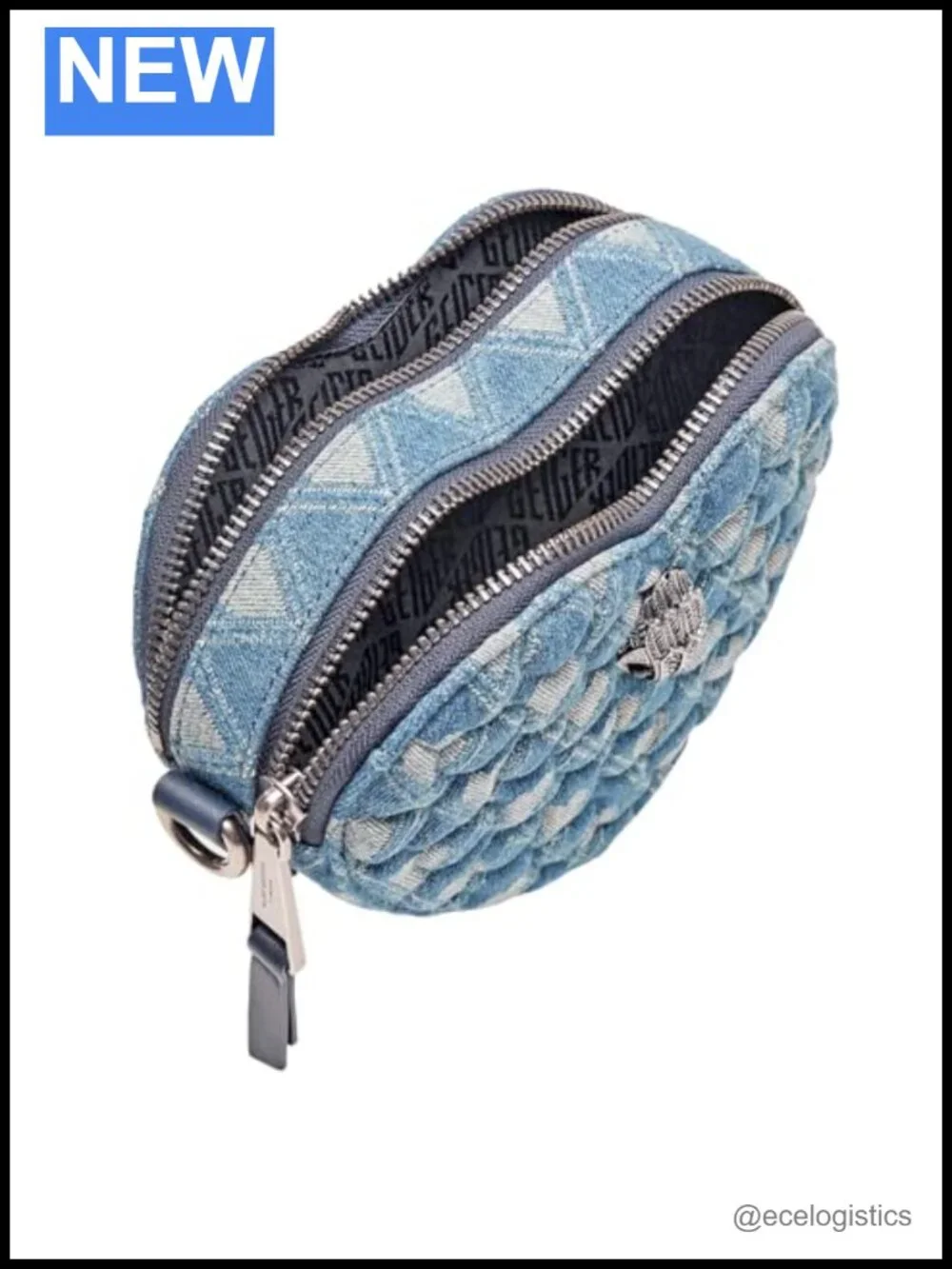 Denim Heart Crossbody Bag with Chain Strap, Zip Closure, Slash Pocket